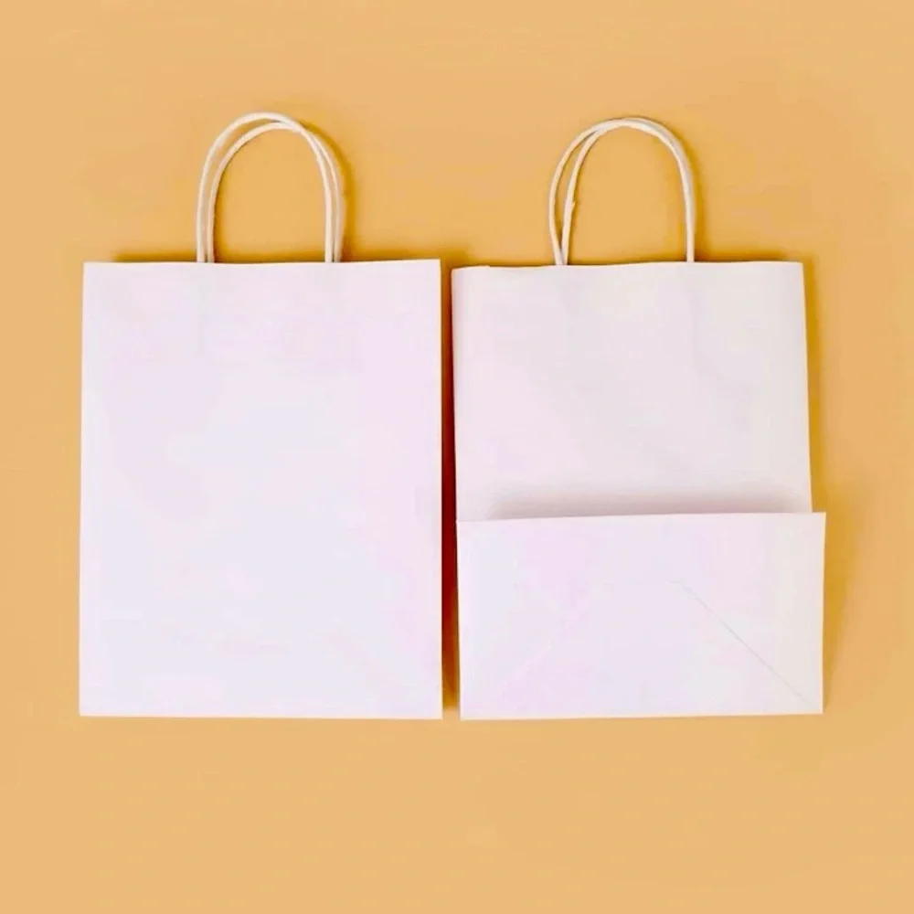 SET OF 10 Elegant White Gift Bags - 8”x5”x11”